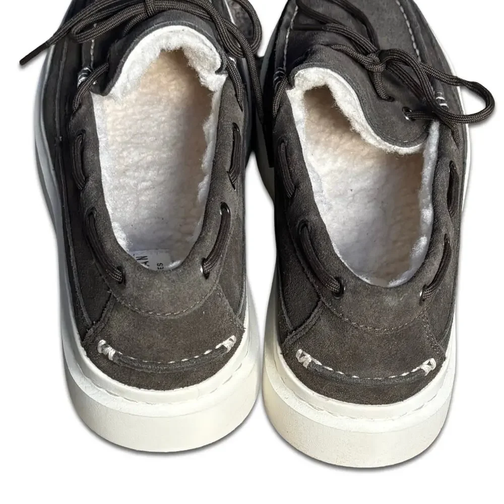 Cole Haan Grand Pro Rally Faux Fur Lined Suede Boat Shoes Size 10.5 Preppy
